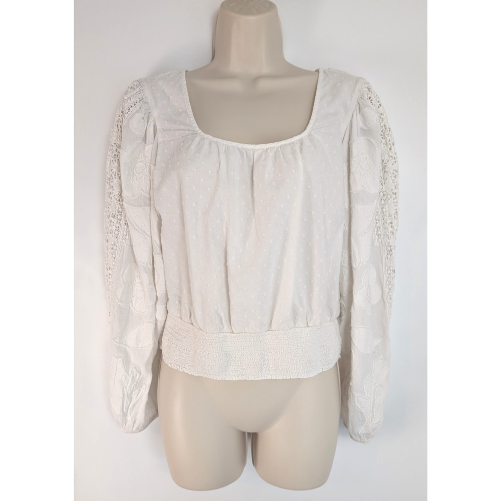 Maeve Womens Sinead Lace Peasant Top Sheer Sz M Boho Floral Peasant